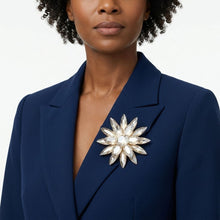 Load image into Gallery viewer, Oversized Brooch Brown Marquise Crystal Flower Pin

