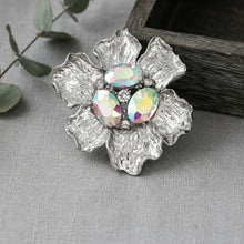 Load image into Gallery viewer, Oversized Brooch Silver Flower Aurbo Crystal Pin
