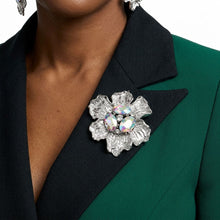 Load image into Gallery viewer, Oversized Brooch Silver Flower Aurbo Crystal Pin
