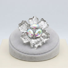 Load image into Gallery viewer, Oversized Brooch Silver Flower Aurbo Crystal Pin
