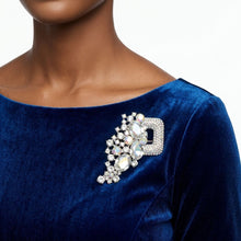 Load image into Gallery viewer, Aurbo Silver Cascading Crystal Square Brooch Pin
