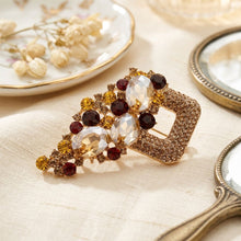Load image into Gallery viewer, Brown Gold Cascading Crystal Square Brooch Pin
