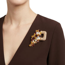 Load image into Gallery viewer, Brown Gold Cascading Crystal Square Brooch Pin
