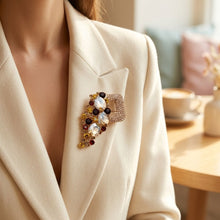 Load image into Gallery viewer, Brown Gold Cascading Crystal Square Brooch Pin
