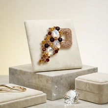 Load image into Gallery viewer, Brown Gold Cascading Crystal Square Brooch Pin
