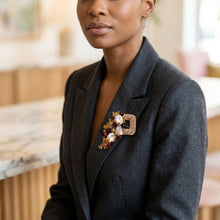 Load image into Gallery viewer, Brown Gold Cascading Crystal Square Brooch Pin
