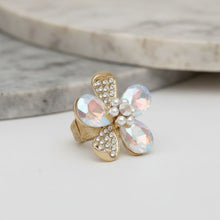 Load image into Gallery viewer, Cocktail Ring Aurbo Teardrop Crystal Flower Design
