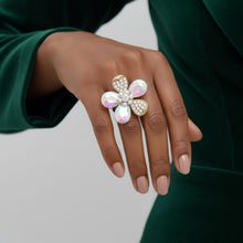 Load image into Gallery viewer, Cocktail Ring Aurbo Teardrop Crystal Flower Design
