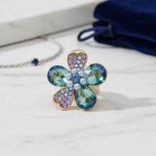 Load image into Gallery viewer, Cocktail Ring Mixed Blue Teardrop Crystal Flower
