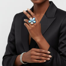 Load image into Gallery viewer, Cocktail Ring Mixed Blue Teardrop Crystal Flower
