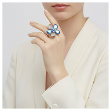 Load image into Gallery viewer, Cocktail Ring Mixed Blue Teardrop Crystal Flower
