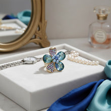 Load image into Gallery viewer, Cocktail Ring Mixed Blue Teardrop Crystal Flower
