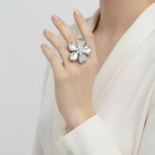 Load image into Gallery viewer, Cocktail Ring Silver Teardrop Crystal Flower Design
