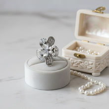Load image into Gallery viewer, Cocktail Ring Silver Teardrop Crystal Flower Design
