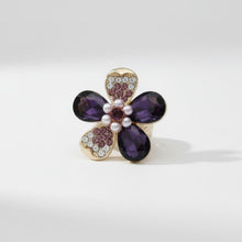 Load image into Gallery viewer, Cocktail Ring Purple Teardrop Crystal Flower Design
