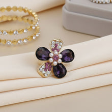 Load image into Gallery viewer, Cocktail Ring Purple Teardrop Crystal Flower Design
