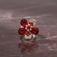 Load image into Gallery viewer, Cocktail Ring Red Teardrop Crystal Flower Design
