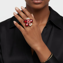 Load image into Gallery viewer, Cocktail Ring Red Teardrop Crystal Flower Design
