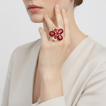 Load image into Gallery viewer, Cocktail Ring Red Teardrop Crystal Flower Design
