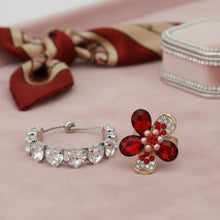 Load image into Gallery viewer, Cocktail Ring Red Teardrop Crystal Flower Design
