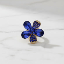 Load image into Gallery viewer, Cocktail Ring Blue Teardrop Crystal Flower Design
