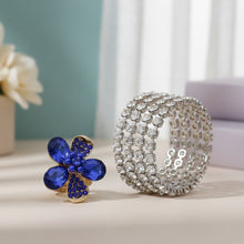 Load image into Gallery viewer, Cocktail Ring Blue Teardrop Crystal Flower Design
