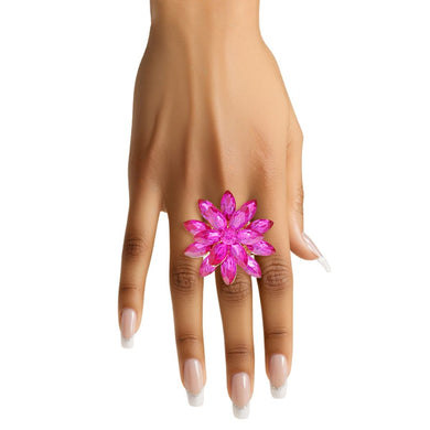 Cocktail Stacked Fuchsia Marquise Flower Gold Ring