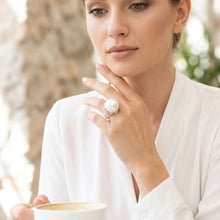 Load image into Gallery viewer, Jumbo White Faux Pearl Stretch Cocktail Ring
