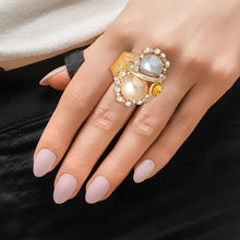 Load image into Gallery viewer, Cocktail Ring Gold Double Colored Pearl for Women
