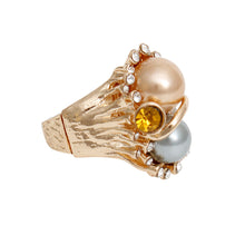 Load image into Gallery viewer, Cocktail Ring Gold Double Colored Pearl for Women
