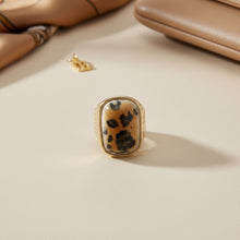Load image into Gallery viewer, Domed Brown Leopard Stretch Gold Cocktail Ring
