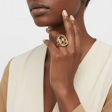 Load image into Gallery viewer, Domed Brown Leopard Stretch Gold Cocktail Ring
