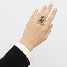 Load image into Gallery viewer, Domed Brown Leopard Stretch Gold Cocktail Ring
