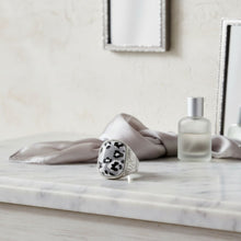 Load image into Gallery viewer, Domed Gray Leopard Stretch Silver Cocktail Ring
