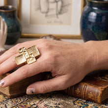 Load image into Gallery viewer, Chunky Gold Textured Geometric Cross Ring
