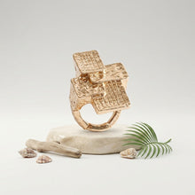 Load image into Gallery viewer, Chunky Gold Textured Geometric Cross Ring
