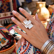 Load image into Gallery viewer, Chunky Silver Textured Geometric Cross Ring
