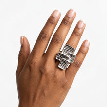 Load image into Gallery viewer, Chunky Silver Textured Geometric Cross Ring
