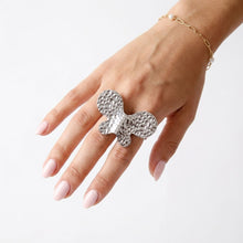 Load image into Gallery viewer, Silver Hammered Butterfly Large Cocktail Ring
