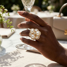 Load image into Gallery viewer, Cocktail Gold Stacked Pearl Dome Pave Ring
