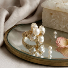 Load image into Gallery viewer, Cocktail Gold Stacked Pearl Dome Pave Ring
