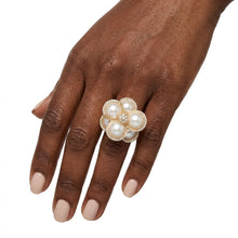 Load image into Gallery viewer, Cocktail Gold Stacked Pearl Dome Pave Ring
