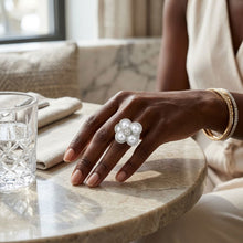 Load image into Gallery viewer, Cocktail Silver Stacked Pearl Dome Pave Ring
