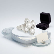 Load image into Gallery viewer, Cocktail Silver Stacked Pearl Dome Pave Ring
