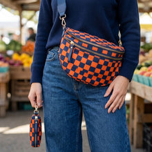 Load image into Gallery viewer, Navy &amp; Orange Checkered Nylon Crossbody Sling Bag
