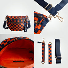 Load image into Gallery viewer, Navy &amp; Orange Checkered Nylon Crossbody Sling Bag

