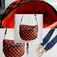 Load image into Gallery viewer, Navy &amp; Orange Checkered Nylon Crossbody Sling Bag
