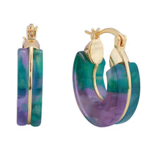 Load image into Gallery viewer, Hoop 14K Gold Marbled Green Earrings for Women
