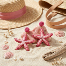 Load image into Gallery viewer, Layered Fuchsia Pink Raffia Starfish Drop Earrings
