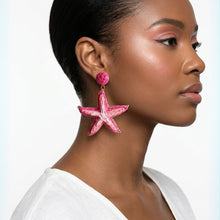 Load image into Gallery viewer, Layered Fuchsia Pink Raffia Starfish Drop Earrings
